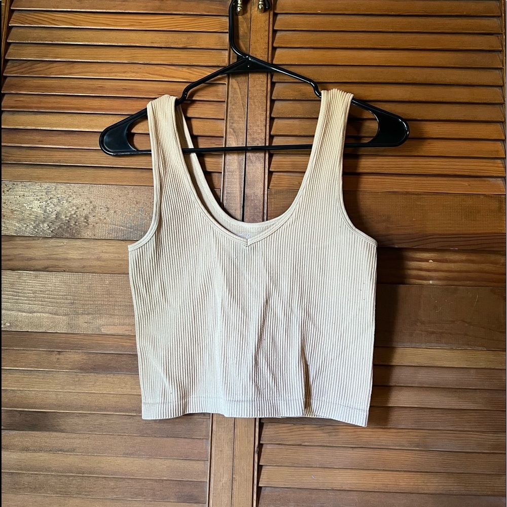Beige Ribbed Cropped Tank
